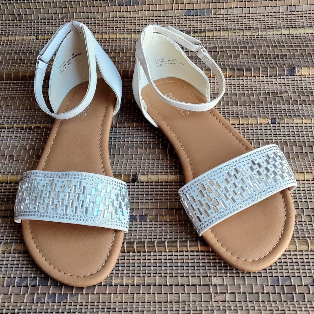 Girls Annie Crystal Studded Ankle Strap Sandals Size 3